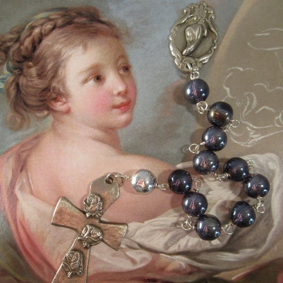 Blessed Mother Pocket Rosary, Silver Bronze One Decade - Picture 1 of 9